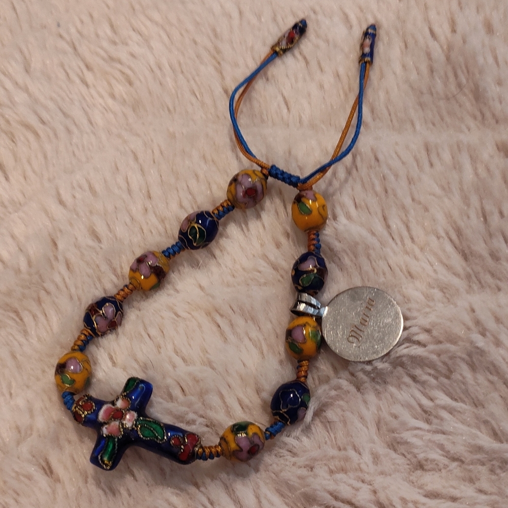 Vintage "Maria" Cross Beaded Bracelet (Adjustable)